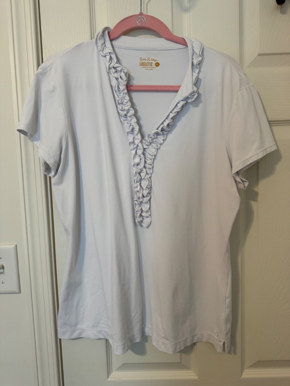 Lilly Pulitzer - Luxletic Frida w/ rufffles Polo Shirt - XL - White
